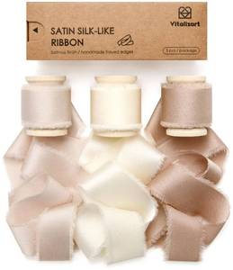 lot 39413 image: Vitalizart Silk Satin Ribbon 1 Inch x 15 Yard Wooden Spool Champagne & Nude Handmade Frayed Ribbon for Gift Wrapping Baby Shower Wedding Bridal Bouquets Holiday Decor Light Brown - Retail $15