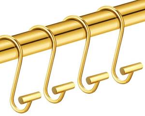lot 39420 image: CHICTIE Gold Shower Curtain Hooks Rings, Decorative Shower Curtain Rings for Bathroom Shower Rod, Set of 12 Premium Rust-Resistant Metal Shower Hooks Hangers T Shaped Design - Retail $9
