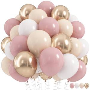 lot 39425 image: Nude Dusty Pink Balloons Set, 60Pcs 12 Inch Retro Blush Pink Apricot Helium Balloon with Beige White Champagne Gold Latex Neutral Balloons for Birthday Wedding Baby Bridal Shower Party Decorations - Retail $12