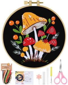 lot 39440 image: ERKOON Embroidery Kit for Beginners, Flower Cross Stitch Set for Include Embroidery Cloth Hoops Threads for Craft Lover Hand Stitch with Embroidery Skill Techniques (Mushroom) - Retail $9