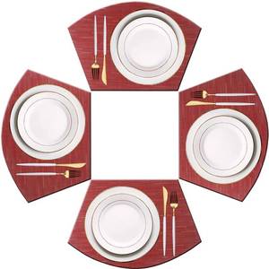 lot 39442 image: PIGCHCY Wedge Shaped Placemats for Dining Table Cross-Weave Washable Vinyl Placemat Heat Resistant Round Table Mats Set of 4 (Burgundy Red) - Retail $10
