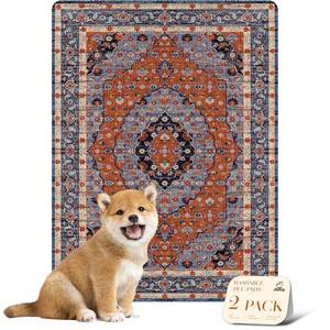 lot 39445 image: nunubaby Washable Pee Pads for Dogs, Stylish, Non-Slip and Leak-Proof Pee Pads. Reusable Potty Pads for Dogs for Crates and Floors.(RedFloral, 18 x24) - Retail $13