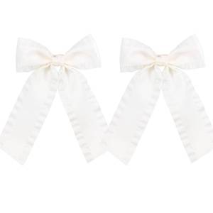 lot 39447 image: 2PCS Hair Bows for Women Girls 4in Off White Tassel Hair Ribbon Bowknot Hair Clips Barrettes Hair Accessories for Teens Toddler Girls Kids with Long Tail - Retail $7