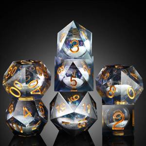 lot 39453 image: DNDND Liquid Sharp Edge DND Dice, A Full Set of Liquid D&D Die with Gift Case for Dungeons and Dragon Game (Grey Liquid) - Retail $21