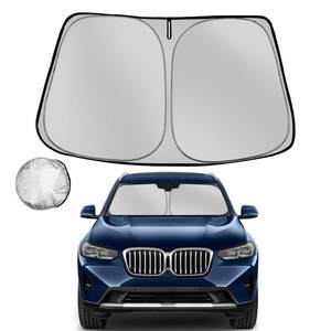 lot 39457 image: Fonowka Windshield Sun Shade for 2018-2025 BMW X3 Foldable Sun Sunshade for Car Front Window Blocks UV Rays and Heat Automotive Interior Protector Custom Fit Accessories - Retail $20