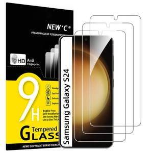 lot 39468 image: NEWC 3 Pack Designed for Samsung Galaxy S24 Screen Protector Tempered Glass,(NON Compatible with S24 Plus, S24 Ultra), Case Friendly Ultra Resistant - Retail $8