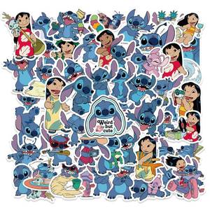 lot 39476 image: 50pcs Stitch Stickers Pack Cartoon Cute Waterproof Vinyl Sticker for Water Bottle Luggage Bike Car Decals Gift for Kids Teens Adults Stickers, Toddlers (Blue) - Retail $6