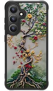 lot 39480 image: FUNMIKO for Samsung Galaxy S25 Case Wireless Charging & Military-Grade Protection - Trendy Floral Design for Women Girls, Matte Phone Cover with Shockproof Corners - Blooming Tree of Life - Retail $15