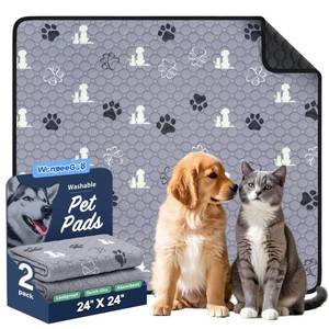 lot 39486 image: WanpeeGoo Washable Pee Pads, Puppy Pee Pad for Dogs, 2 Pack Absorbent Reusable Training Dog Pads Pet Puppy Pads, Non-Slip Potty Pads for Whelping, Playpen, Crate, Bed, Grey 24x24 - Retail $15