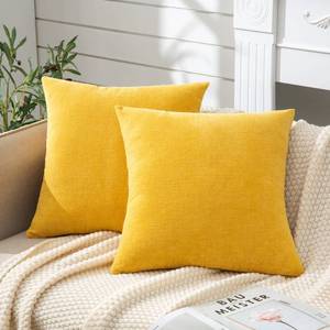 lot 39489 image: GAWAMAY Decorative Square Throw Pillow Covers 22x22 Inch Set of 2, Super Soft Chenille Pillows Farmhouse Fall Pillowcase for Living Room Bedroom Sofa Couch Cushion Cover Mustard Yellow 55x55cm - Retail $21