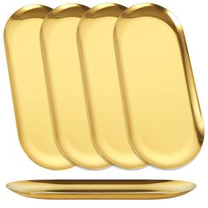 lot 39491 image: AKOLAFE 5PCS Stainless Steel Serving Tray Set Gold Platters for Serving Food Party Medium Metal Trays Decorative 10 Long Plate Oval Storage Trays Thickened Serving Dishes for Entertaining Sushi Snack - Retail $20