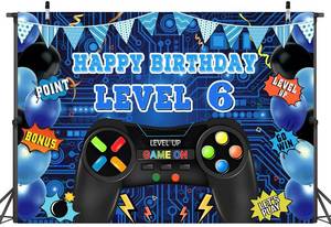 lot 48040 image: LTDKAEN Game Theme Level 6 Birthday Backdrop Video Game Happy 6th Birthday Party Decorations Level Up Theme Boys Kids Birthday Party Supplies(7�5FT) - Retail $10