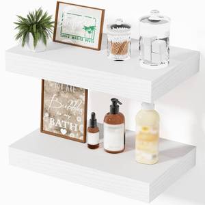 lot 48043 image: Mifurn Floating Shelves for Wall White Shelves Bathroom, Bedroom and Living Room, Wall Shelves & Book Shelf, Hanging Shelf, Modern Wooden Wall-Mounted Small Floating Shelf, 12x7x1.5 in, Set of 2 - Retail $15
