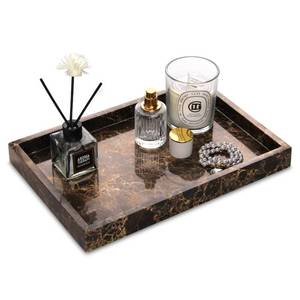 lot 48046 image: Marble Bathroom Vanity Tray, Natural Luxury Vanity Home Kitchen Bathroom Table Tray, Stone Decorative Countertop Dresser Trays for Key Coffee Perfume Jewelry Makeup (Dark Brown, 12x 8 x1.2) - Retail $38