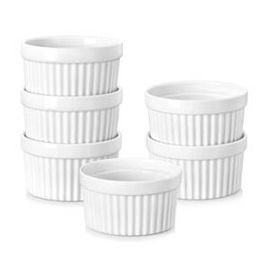 lot 48047 image: MALACASA Ramekins 4 oz Oven Safe, Porcelain Creme Brulee Ramekins Pudding Custard Cups Small Ceramic Souffle Dishes Ramakan Ramiken Ramicans Baking Bowls Set of 6, White, Series RAMEKIN-DISH - Retail $14