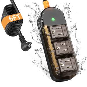 lot 48055 image: Outdoor Power Strip Weatherproof 6 FT Outdoor Extension Cord Waterproof Surge Protector Power Strip, 3 AC Outlets, 1625W - for Camping, Home, Office, Garden, Dorm, FCC UL Listed - Retail $19