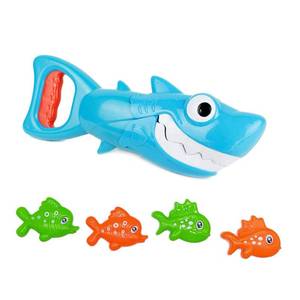 lot 48057 image: INvench Shark Grabber Baby Bath Toys - Blue Shark with Teeth Biting Action Include 4 Toy Fish - Bath Toys for Kids Ages 4-8 Boys Girls Toddlers Pool Toys - Retail $13