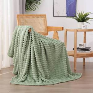 lot 48064 image: Linecooo Sage Green Fleece Throw Blanket 50x60 for Couch Sofa Bed,Super Soft Cozy Plush Microfiber Flannel Blanket with Stripes Design Lightweight for Adults,Woman,Girls - Retail $10