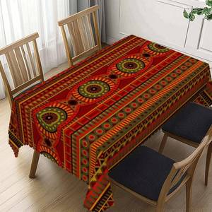 lot 48065 image: DANSICUINI Tribal Pattern Rectangle Tablecloth Ethnic Geometric African Stripes Table Cloth Red Rectangular Tablecloth Table Cover for Dining Kitchen Party 54 x 72 Inch - Retail $20