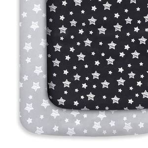 lot 48067 image: Pack and Play Sheets, 2 Pack Mini Crib Sheets, Stretchy Playard Fitted Sheet, Compatible with Graco Pack n Play, Soft and Breathable Material, Grey & Black - Retail $17