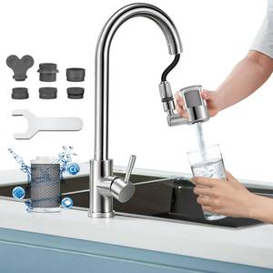 lot 48070 image: CECEFIN Swivel Water-Filter for Sink-Faucet - Faucet Mount Water Filtration System, Carbon Purifier Reduces 99% Chlorine, Last 528 Gallons Tap Water, Fits Most Pull Out KitchenBathroomRV Faucets - Retail $21