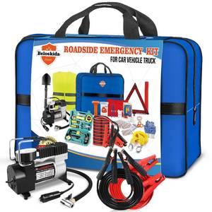 lot 48085 image: Emergency Car Kit,Roadside Emergency Tool Kit for Vehicle Truck with Air Compressor Jumper Cable First Aid Kit,Winter Auto Road Side Kit Women Men Car Travel Safety Assistance Survival Essentials Kit - Retail $70