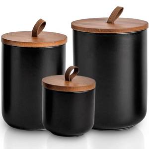 lot 48089 image: CoorFormer Black Ceramic Canister Set with Bamboo Lids, 3-Piece Airtight Food Storage Jars for Kitchen - Flour, Sugar, Coffee, Tea, Spice - Small, Medium, Large Sizes - Retail $34