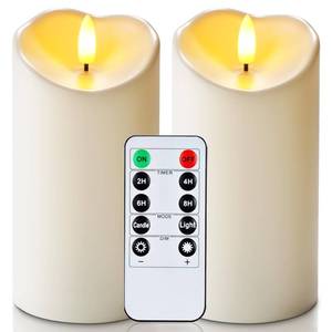lot 48100 image: Homemory 6x3 Outdoor Waterproof Flameless Candles, LED Candles, Battery Operated Candles with Remote and Timers, Electric Fake Plastic Pillar Candles, Ivory White, Set of 2 - Retail $9