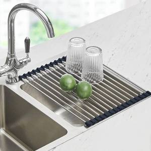 lot 54855 image: Seropy Roll Up Dish Drying Rack Over The Sink Drying Rack for Kitchen Counter, Rolling Dish Rack Over Sink Mat, Foldable Dish Drainer Stainless Steel Rack Kitchen Organization Gadgets 17.5x11.8 - Retail $7