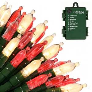 lot 54857 image: Vruxuri Battery Operated Christmas Lights, 2 Pack 18 FT 50 LED Each Clear Mini String Lights, 8 Modes with Timer Waterproof Tree Lights for Xmas Indoor Outdoor Holiday Home Decor, Red and Warm White - Retail $17