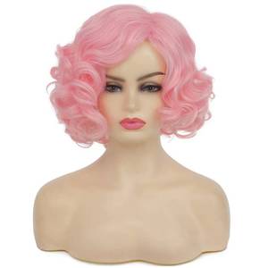lot 54858 image: Baruisi Short Curly Pink Wigs for Women Synthetic Natural Wavy Pink Costume Cosplay Party Wig with Cap - Retail $20