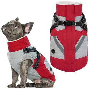 lot 54865 image: IECOii Dog Coat with Harness Built in - Red, Large - Waterproof Winter Coat, Fleece Lined Snow Jacket for Dogs - Retail $41