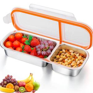 lot 54872 image: AIERSA 3Pcs Stainless Steel Snack Containers with Lids, Metal Snack Containers, 2 Compartment Food Container, Reusable Snack Container Stainless Steel - Retail $24