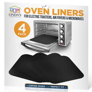 lot 54887 image: Toaster Oven Liners for Bottom of Oven (4 Pack) Reusable Non-Stick Heat Resistant Toaster Liners, Compatible with Breville, Cuisinart, Black & Decker, Dash, and More - Air Fryer Liners 12x12 (Black) - Retail $9