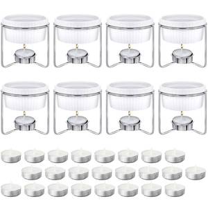 lot 55612 image: Treela 40 Pieces Ceramic Butter Warmers Set Included Butter Warmers Melter and 32 Tealight Candles for Chocolate Cheese Fondue Crab Lobster Microwave Oven Safe - Retail $44