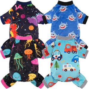lot 55619 image: 4 Pack Dog Pajamas Soft Lightweight Dog Recovery Suit Onesie Clothes for Small Medium Large Female Pet Boys Girls Dogs Cats - Retail $20