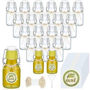 lot 55629 image: Queekay 20 Pack Mini Swing Top Glass Bottles for Vanilla Extract Homemade Olive Oil Bottles with Lids Airtight Cap Lids Labels for Wedding Baby Shower Favors(2 oz,Clear) - Retail $30