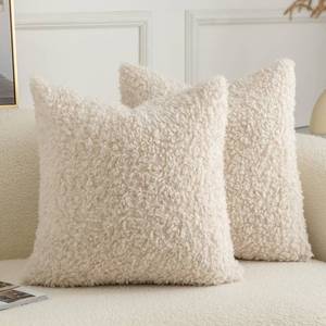 lot 55630 image: Joyouth Pack of 2 Curly Teddy Wool Faux Fur Throw Pillow Covers Fuzzy Accent Soft Sherpa Pillowcases Sheepskin Fleece Decorative Cushion Case for Sofa Couch Living Room 20x20 Inch Neutral Light Beige - Retail $26
