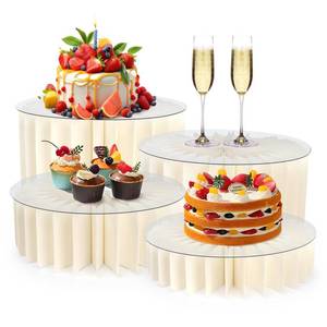 lot 55633 image: Buffet Risers Food Risers for Buffet Table Acrylic Risers Display Stands Tall Cake Stands Cylinder Stands for Party Pedestal Cake Stand Dessert Table Display Set Cupcake Stands Cupcake Display (4 Pcs White) - Retail $27