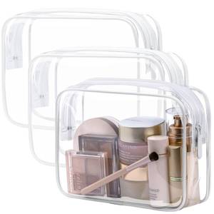 lot 55652 image: PACKISM TSA Approved Toiletry Bag - Clear Makeup Bag 3 Pack Medium, Quart Size Bag for 3-1-1 Liquids with Metal Smooth Zipper, Travel Makeup Bag for Women Men, Airport Airline Compliant Bag, White - Retail $12