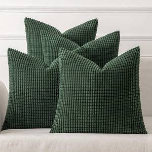 lot 55659 image: MIULEE Boho Farmhouse Throw Pillow Covers 18x18 Inch Set of 4 Soft Neutral Covers Christmas Dark Green Corduroy Couch Pillowcases Home Decor for Sofa Living Room Bed - Retail $23