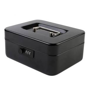 lot 55662 image: KYODOLED Cash Box with Combination Lock Safe Metal Money Box with Money Tray for Security Lock Box 7.87x 6.30x 3.35 Black - Retail $15