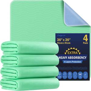 lot 55663 image: FYGRIP 4 Pack 36 x 36 Extra Heavy Absorbency Washable Underpads, Waterproof Quick Drying Nursing Incontinence Reusable Washable Bed Pee Pads for Dogs, Diaper Changing & Adults, Green - Retail $28