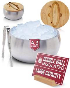 lot 55668 image: Gusto Nostro 4.1L Insulated Ice Bucket with Lid and Tongs, Double Wall Stainless Steel Ice Bucket Large, BPA Free Ice Bucket for Cocktail Bar, Keeps Champagne, Wine, Beer Chill for Parties - Retail $70