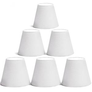 lot 55673 image: Small Lamp Shades Clip on Bulb Set of 6, Mini Barrel Sconce Shades Mini Linen Lampshade for Table Chandeliers Wall Floor Lamp Replacemen, 3.5Top x 6Bottom x 5H (White, 3.5x6x5) - Retail $23