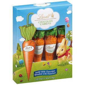 lot 760 image: SOLID MILK CHOCOLATE CARROTS BLENDED WITH HAZELNUT, MILK CHOCOLATE WITH HAZELNUT. Lot of 3. BB 7 31 2025