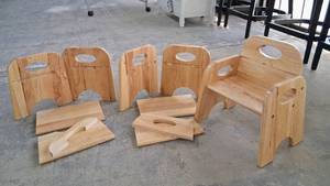 lot 2008 image: Set of 3  Wooden Childrens Chairs   Approx. 17 inches Tall Chairs, Needs Repaired