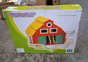 lot 2009 image: Constructive Playthings Big Wooden Barn (MYK-39) 19W x 11.5D x 16H. Educational Toy Suitable for Ages 3