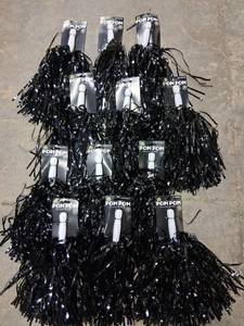 lot 2016 image: Team Spirit Black Cheerleading Pom Poms with Metallic Streamers, Lot of 12