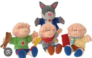 lot 3033 image: Constructive Playthings The Three Little Pigs Wolf and Pig Puppet Set from The Childhood Favorite Book